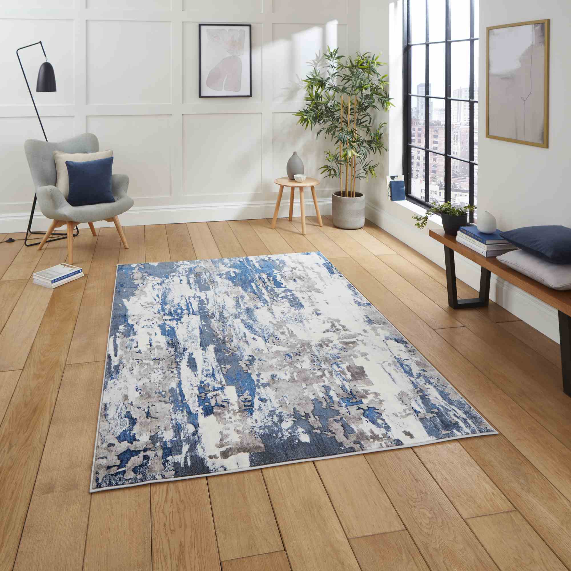 Apollo Gr580 Modern Abstract Distressed Rugs In Grey Navy